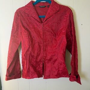Vintage Red Samuel Dong Zip Up Jacket 3D Rope Rose Double Zipper L